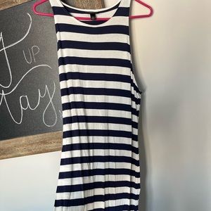 Floor length maxi dress navy and white striped